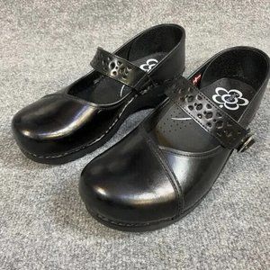 Sanita Black Leather Clogs